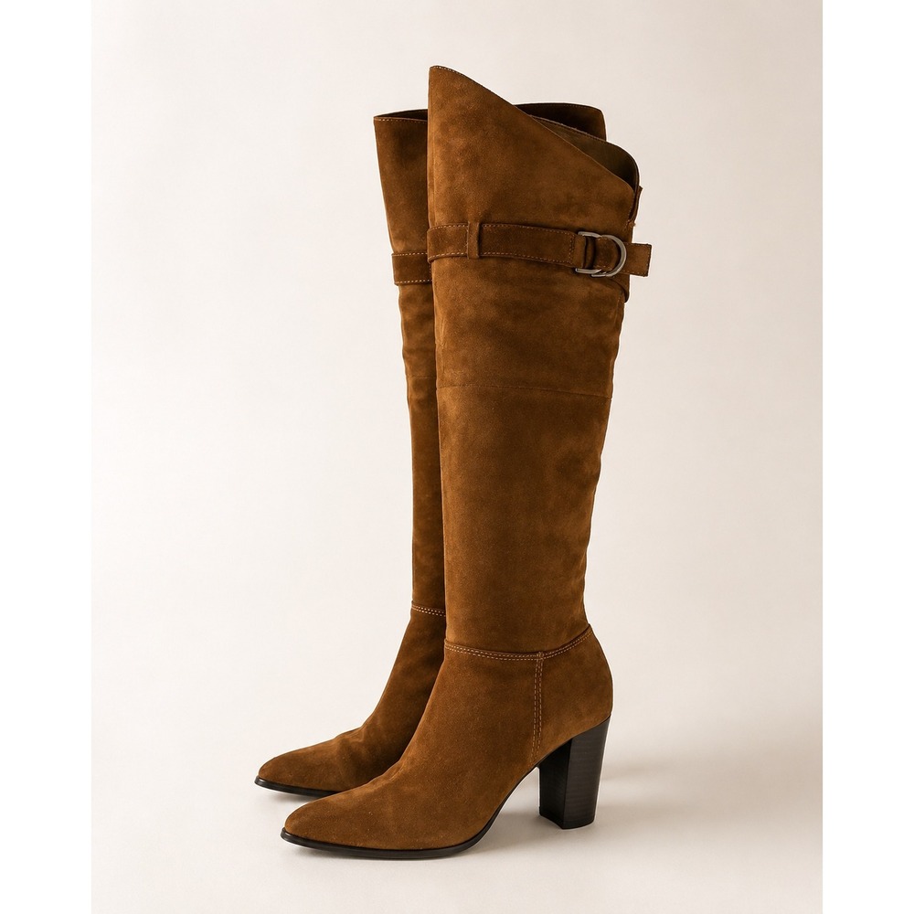 Naturalizer Suede Over the Knee Boots Women 6.5 Brown Block Heel Square Toe Boho